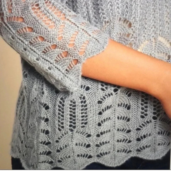 ☀️MODCLOTH Nostalgic Knits Eyelet Chantilly Lace 3/4 Sleeve Knit Sweater - Picture 3 of 12